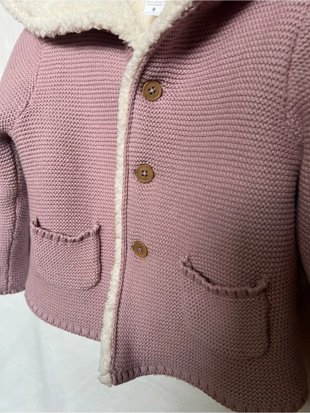 Carter's Dusty Pink Knit Hooded Jacket with Cream Sherpa Lining